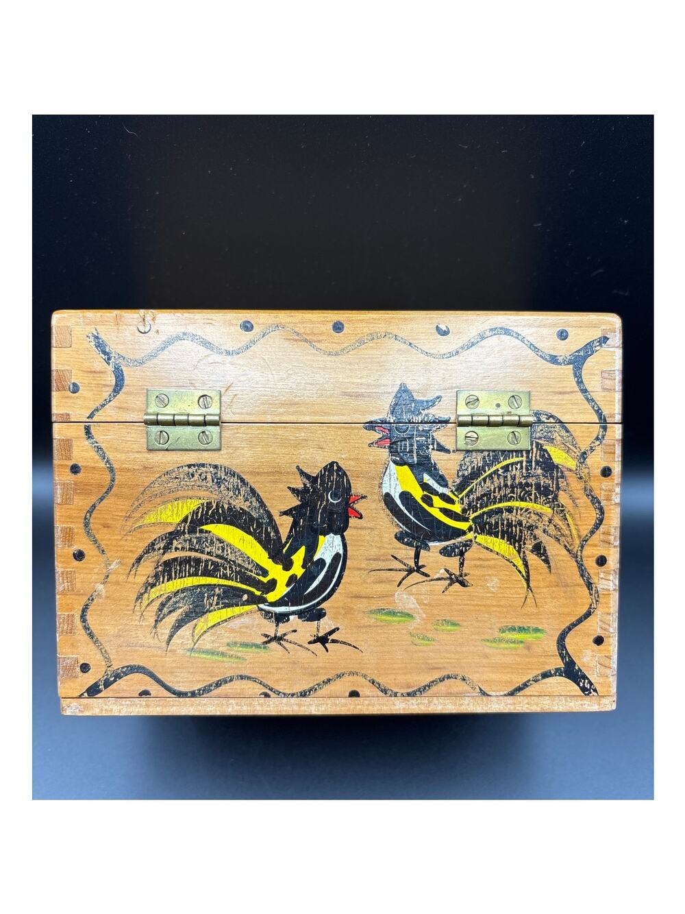 Vintage Recipe Box Rooster Design by Woodpecker Wood Ware Japan Kitschy Retro